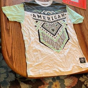 Teal and gray American fighter shirt